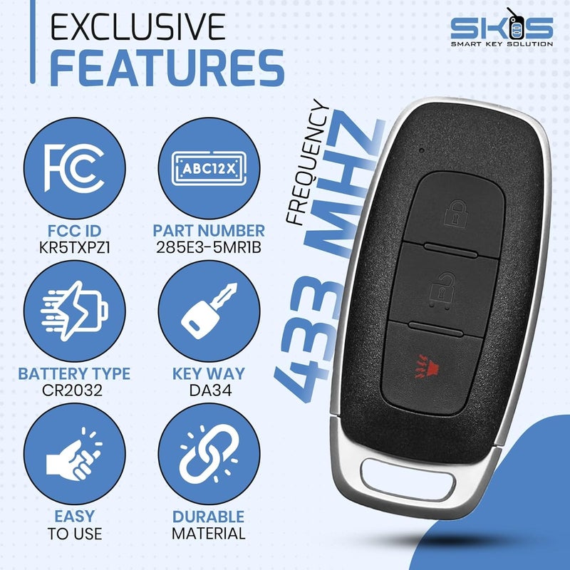Smart Key Solution 3B Replacement for Nissan Kicks Rogue Pathfinder Ariya Key Fob Remote Control 2022 2023 2024 3 Buttons 434MHz KR5TXPZ1 - Image 3